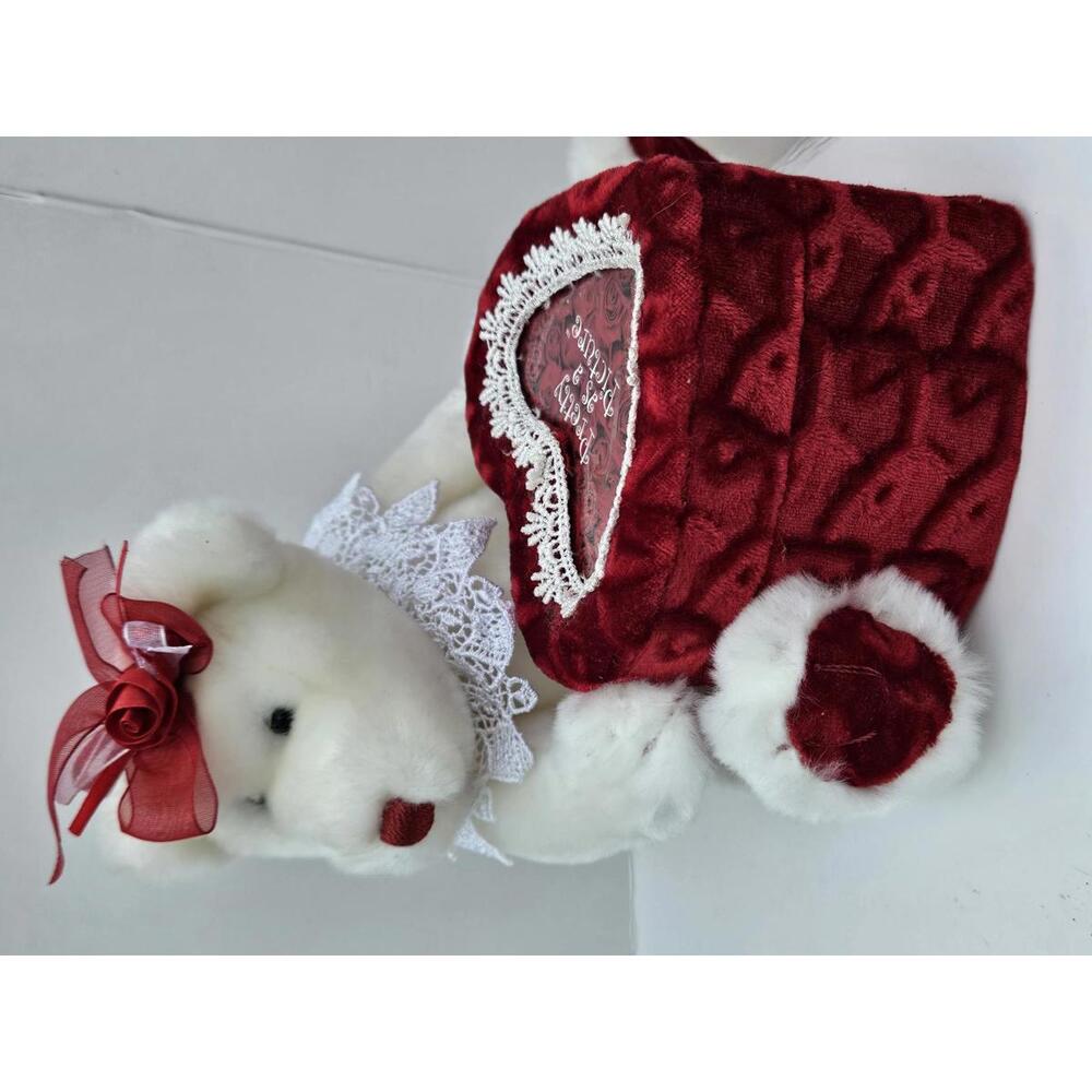 DanDee Collector's Choice White Plush Teddy Bear Holding Red Velvet Heart Box